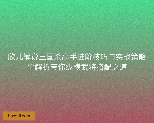 欣儿解说三国杀高手进阶技巧与实战策略全解析带你纵横武将搭配之道